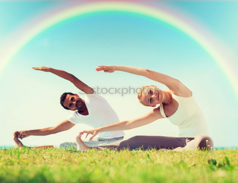 Similar – Image, Stock Photo Mother and daughter doing yoga exercises on grass in the park at the day time