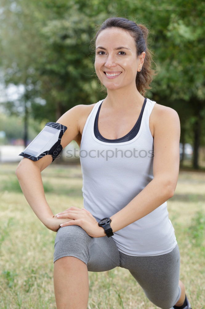 Similar – Image, Stock Photo Happy fit young woman doing stretching exercises