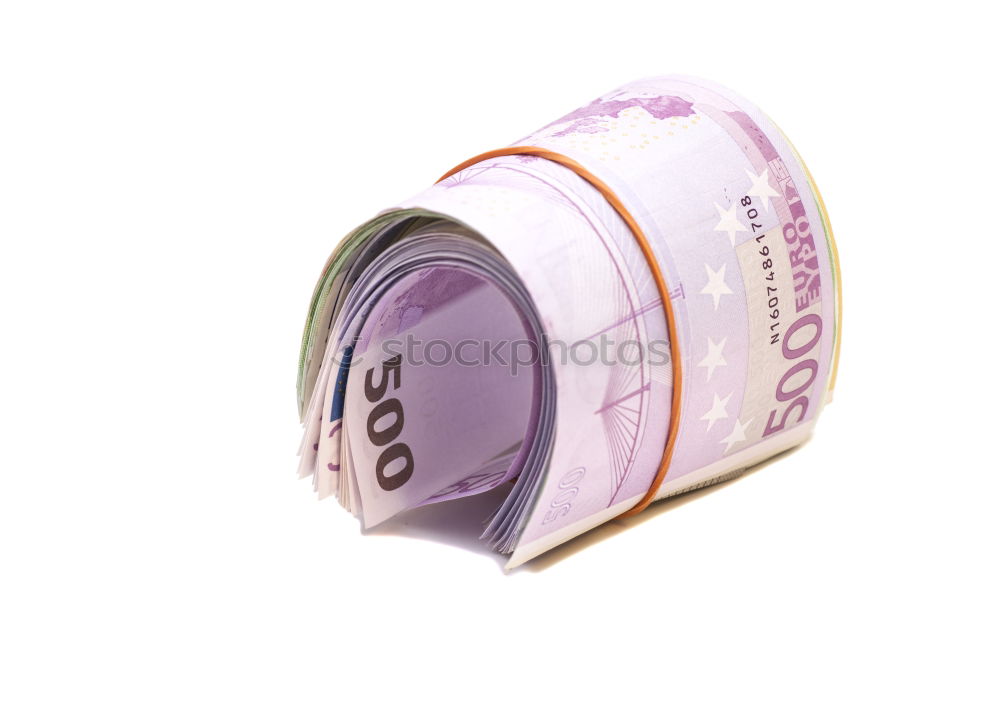 Similar – Image, Stock Photo Euro 50 value banknotes roll with rubber on gray background