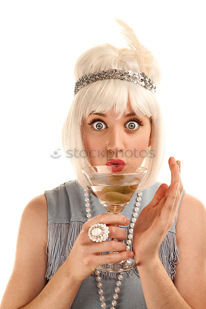 Similar – Image, Stock Photo Woman frightened with champagne in her hand