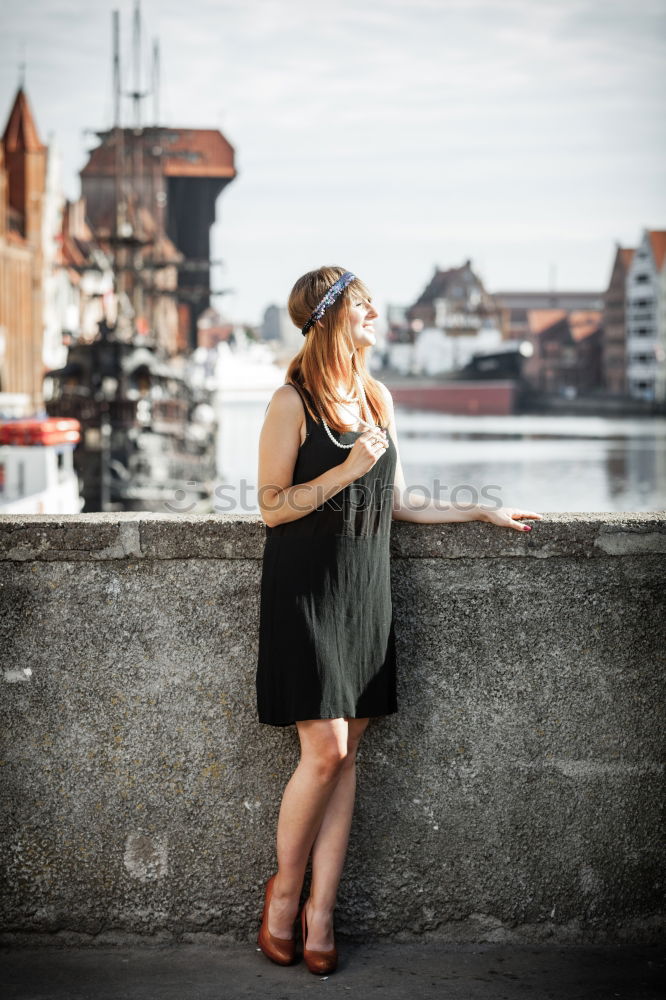 Similar – Image, Stock Photo Cheerful traveler posing at street