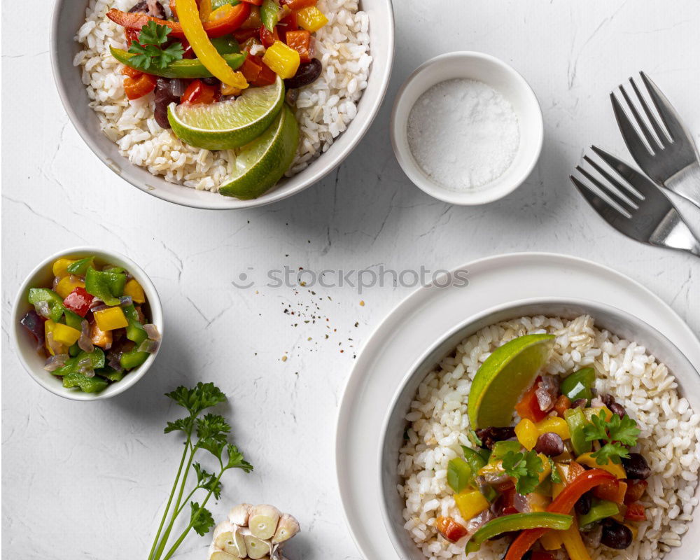 Image, Stock Photo Quinoa bowl with tomatoes, zucchini and lime