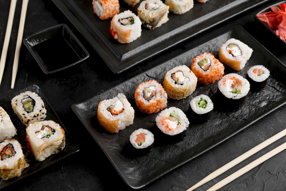 Similar – Image, Stock Photo Sushi served on blackboard