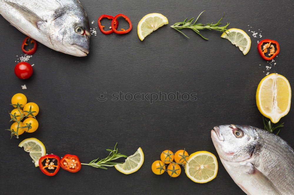 Image, Stock Photo Doardo fish with onion, lemon and spices