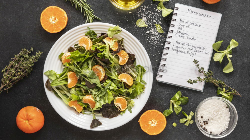 Similar – Image, Stock Photo Top view of green salad with fruits