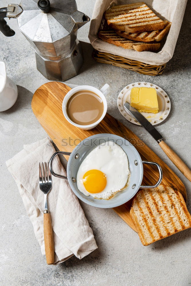 Similar – Image, Stock Photo country breakfast on rustic home kitchen with farm eggs