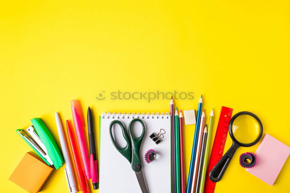 Similar – Minimal work space Colorful background with many crayons,