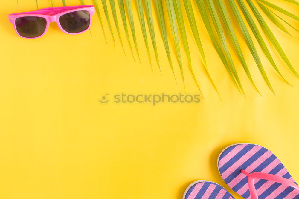 Similar – Straw hat with sunglasses and tropical leaves