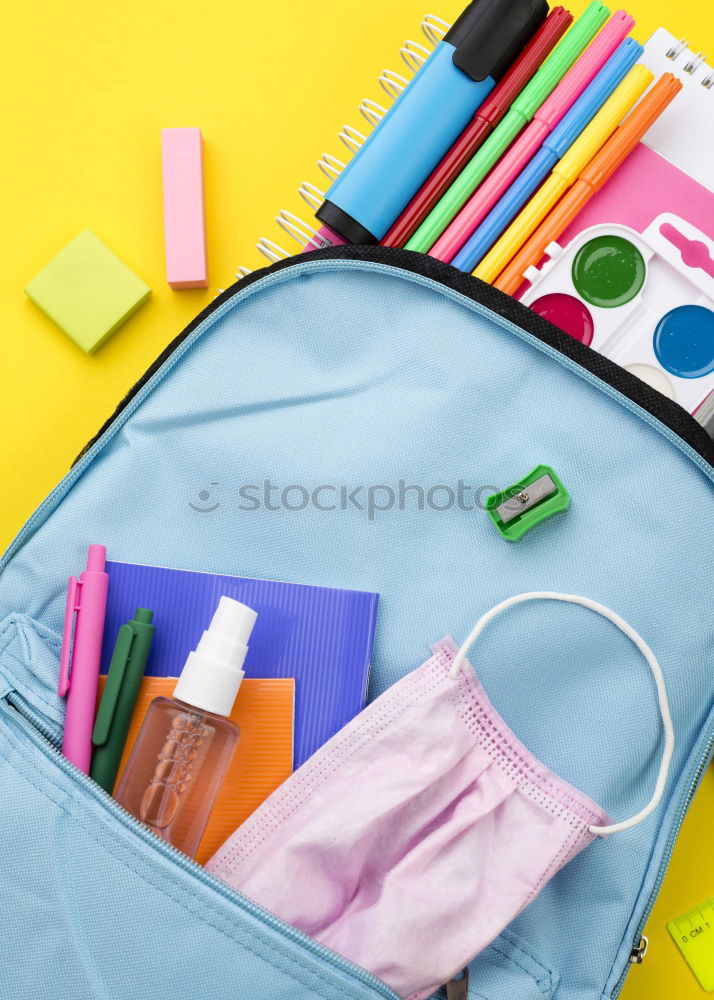 Similar – Image, Stock Photo Backpack, magnifying glass, notepad, scissors