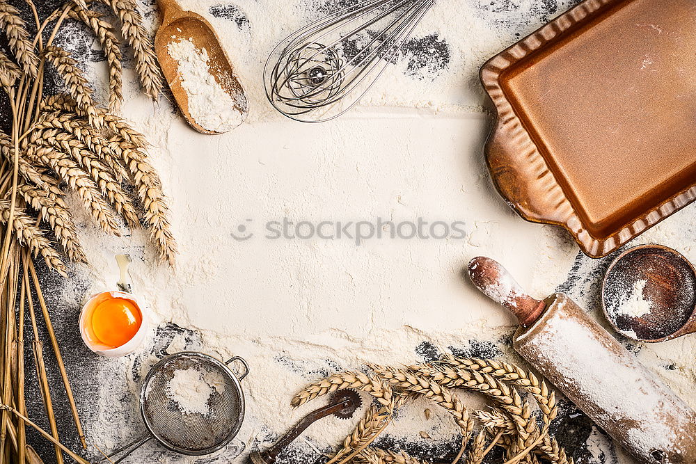 Flour background with devices for baking