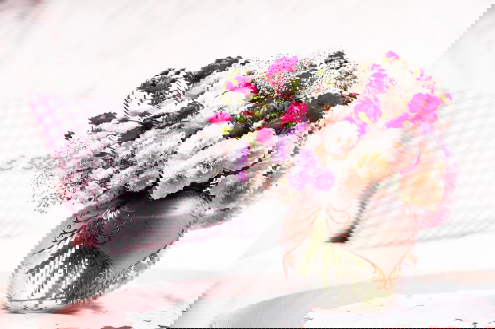 Similar – Image, Stock Photo Bouquet of flowers in glass vase on the table in front of the window