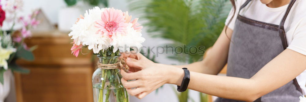 Similar – Image, Stock Photo Binding a bouquet of garden flowers