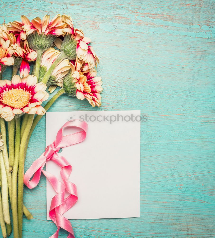 Similar – Image, Stock Photo Beautiful bouquet of flowers with greeting card and ribbon