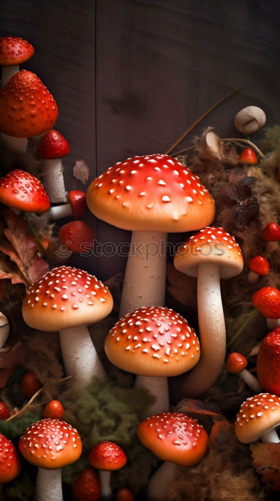 Similar – Image, Stock Photo Group with toadstools on mossy forest soil
