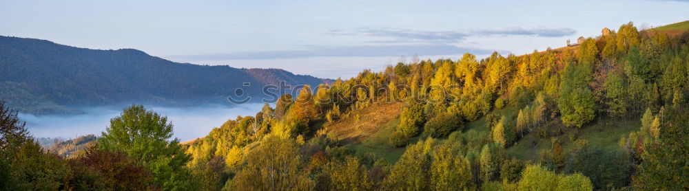 Similar – Image, Stock Photo autumn panorama in mountain hills. Village in October valley