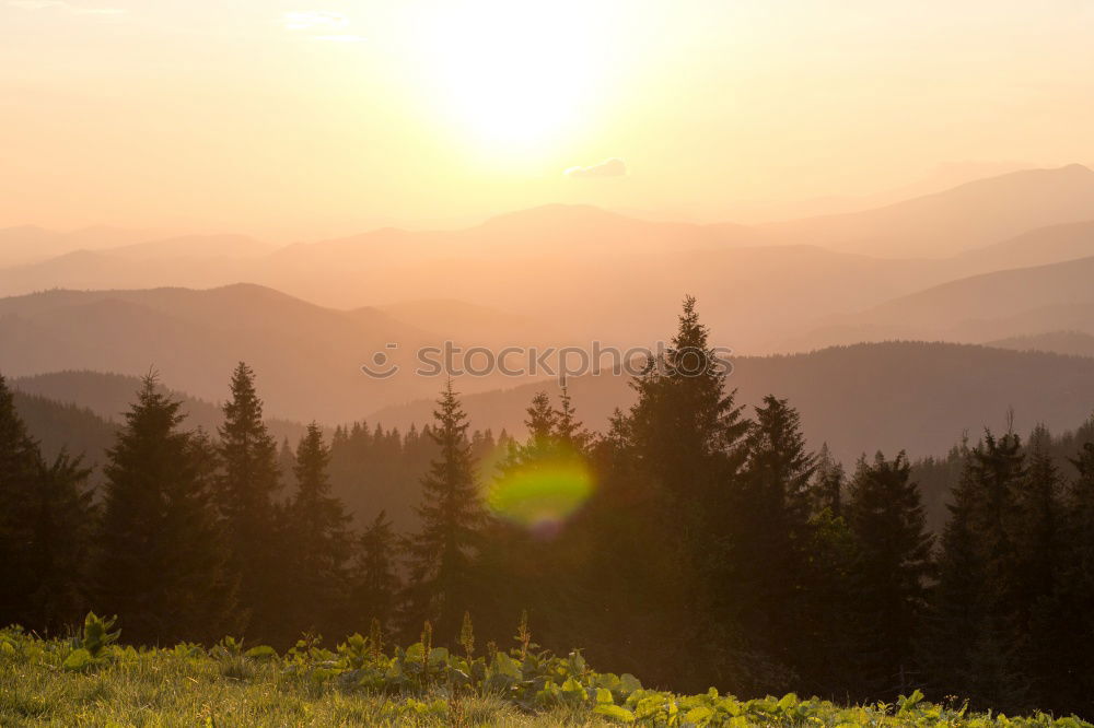 Similar – Panorama of sunset in the mountains