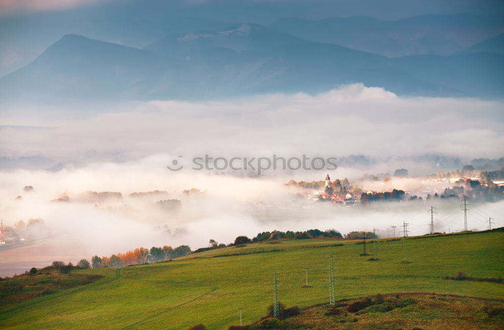 Similar – Image, Stock Photo Spring storm in mountains panorama. Dandelion meadow.