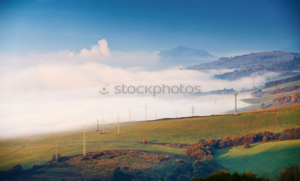 Similar – Image, Stock Photo Snow caped mountains and green fields and meadows