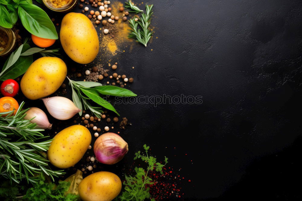 Similar – Image, Stock Photo Potatoes with rosemary, garlic and spices, ingredients