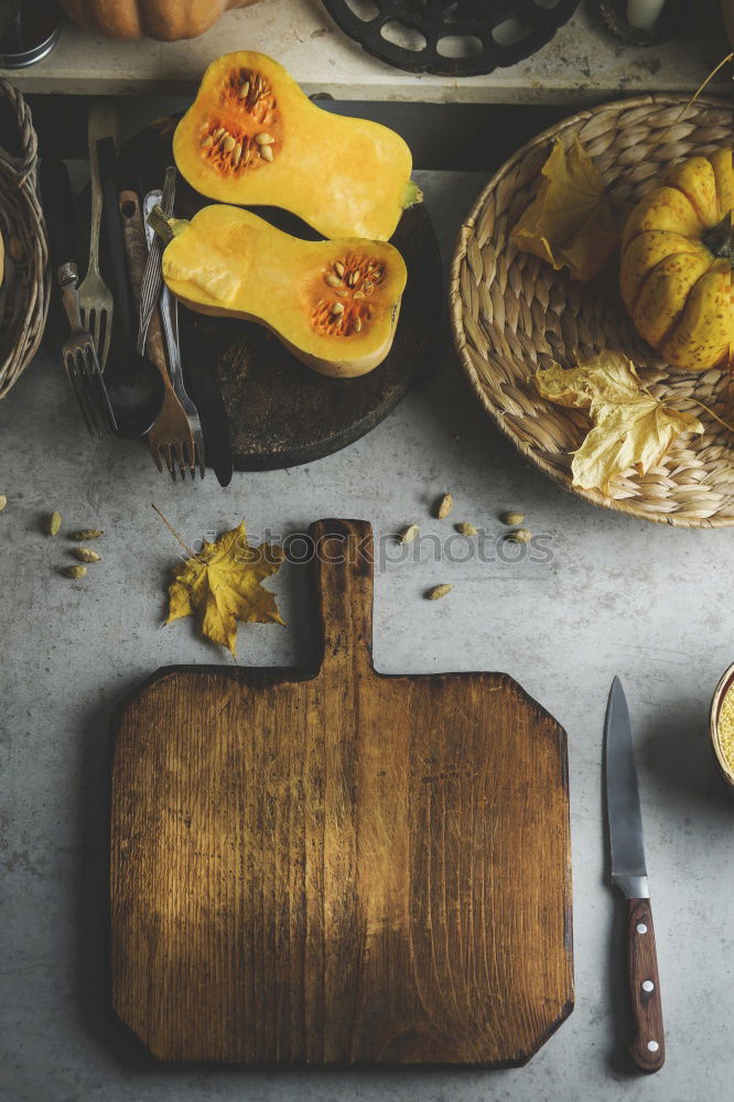 Similar – Image, Stock Photo Pieces of pumpkin in salt and pepper