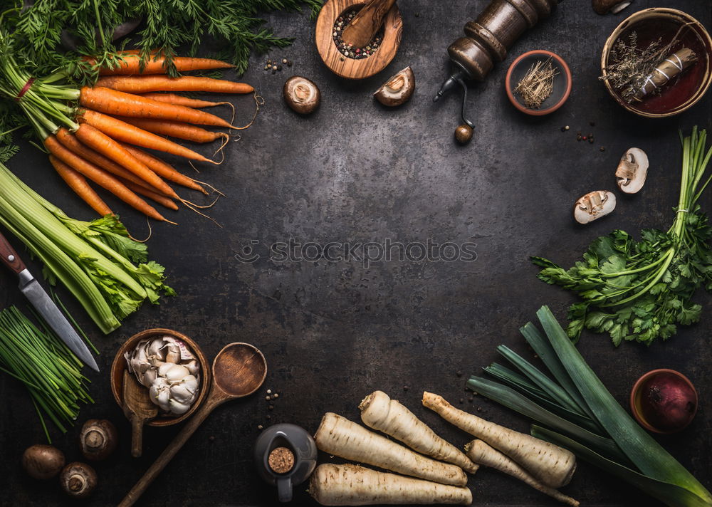 Similar – Image, Stock Photo Wild garlic pesto ingredients on dark rustic kitchen table