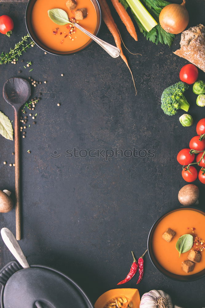 Similar – Image, Stock Photo Hands with tablet PC on kitchen table with pumpkin