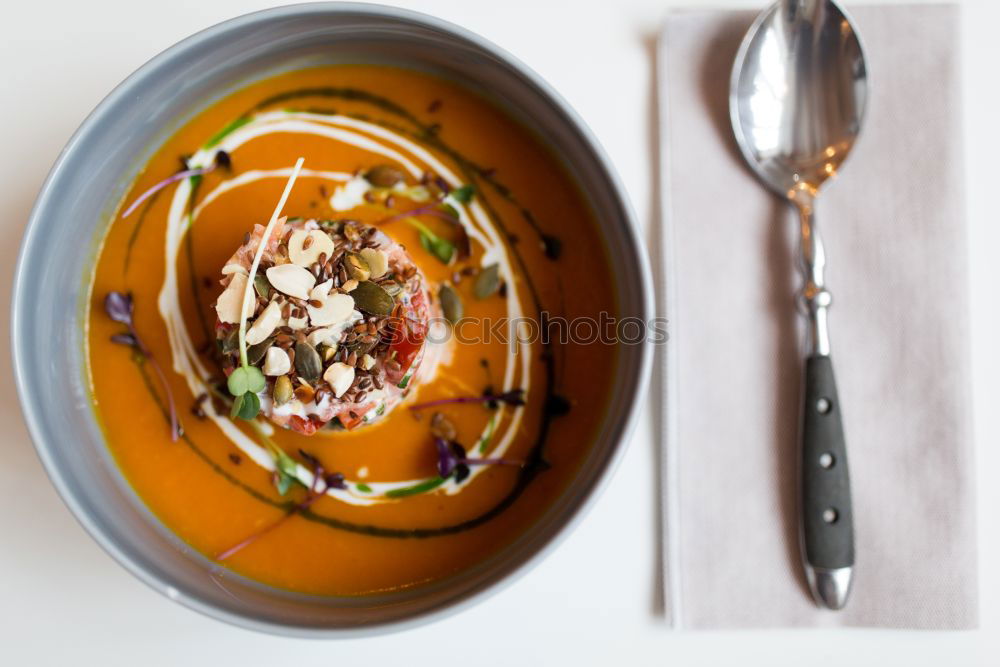 Similar – Image, Stock Photo Pumpkin soup on the plate