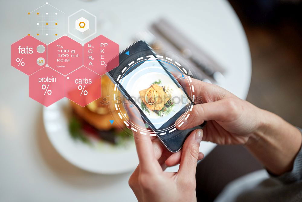 Similar – Image, Stock Photo Hand with smartphone mobile phone, photo of Burger on table