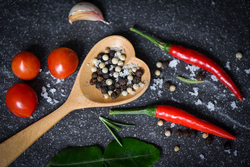 Similar – Image, Stock Photo Green olives and salt in wooden bowls, top view