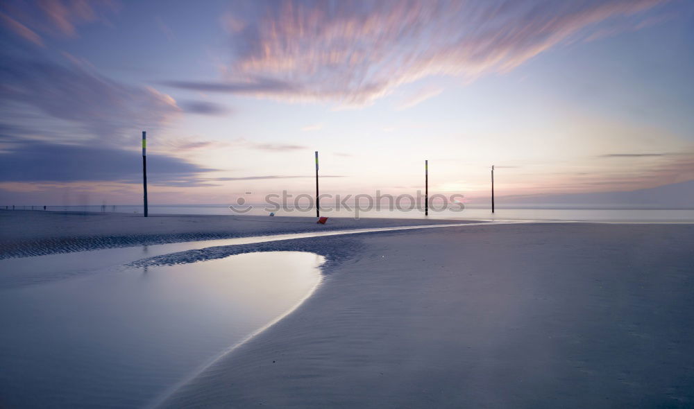 Image, Stock Photo purple sunrise over North sea beach and lighthouse, Texel