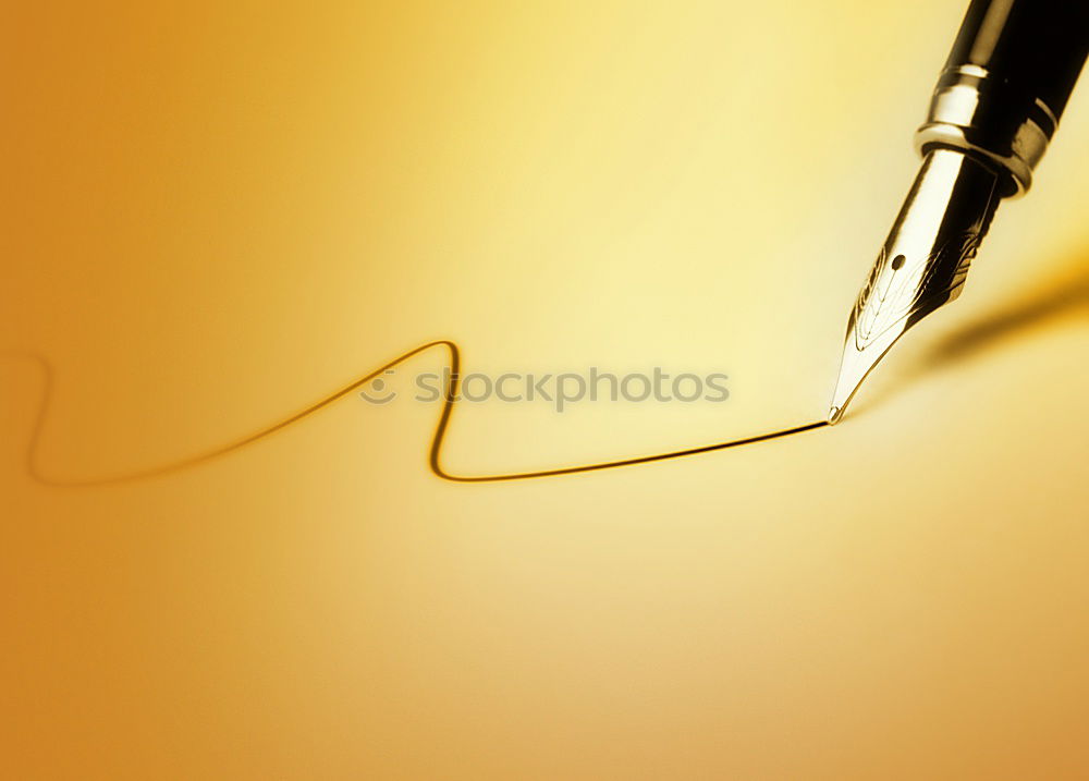 Image, Stock Photo Forearm and hand with pencil against a yellow background