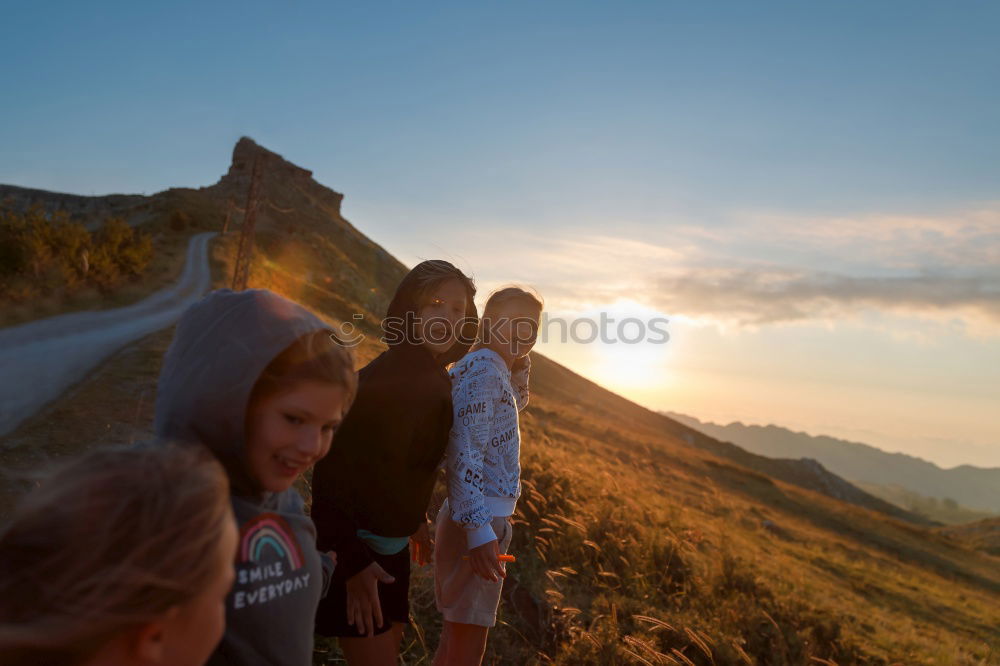 Similar – Image, Stock Photo Group of happy girlfriends having fun skateboarding