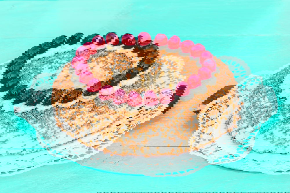 Image, Stock Photo Frankfurt wreath with cherries on turquoise wood