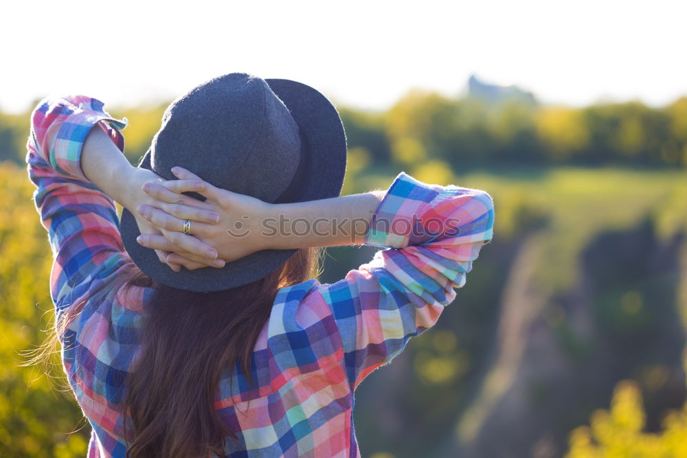 Similar – Image, Stock Photo Back view of woman looking on ocean