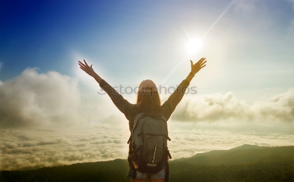 Similar – Image, Stock Photo Woman with camera on cliff