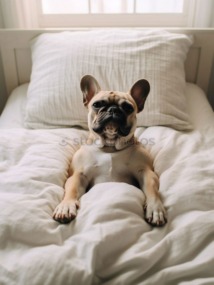 Similar – Image, Stock Photo cute dog sleeping on bed, white sheets.morning