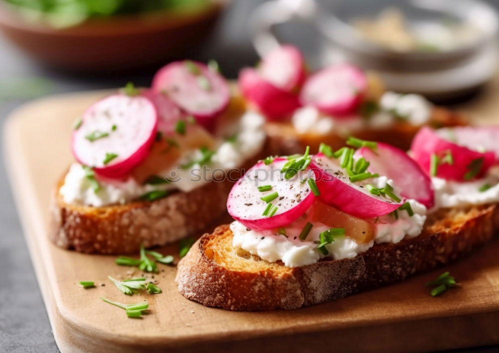 Similar – Image, Stock Photo Crispbread with cottage cheese radishes and herbs