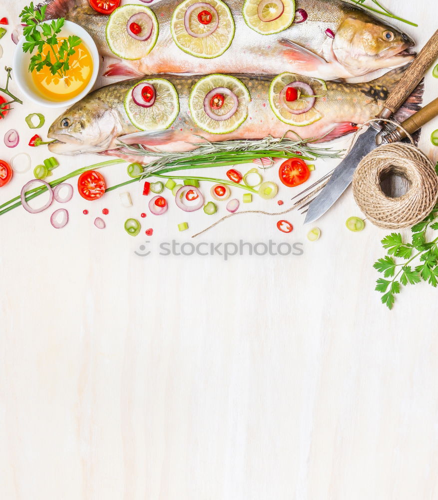 Image, Stock Photo Fresh char with ingredients for fish dishes