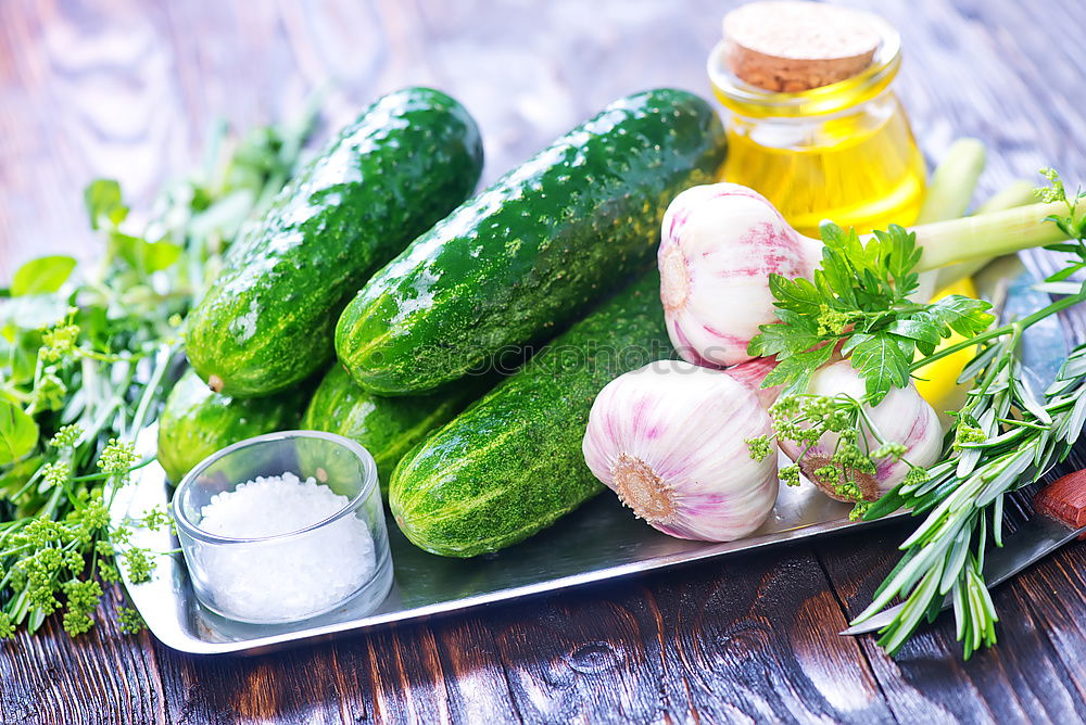 Similar – Pickling cucumbers with home garden vegetables and herbs