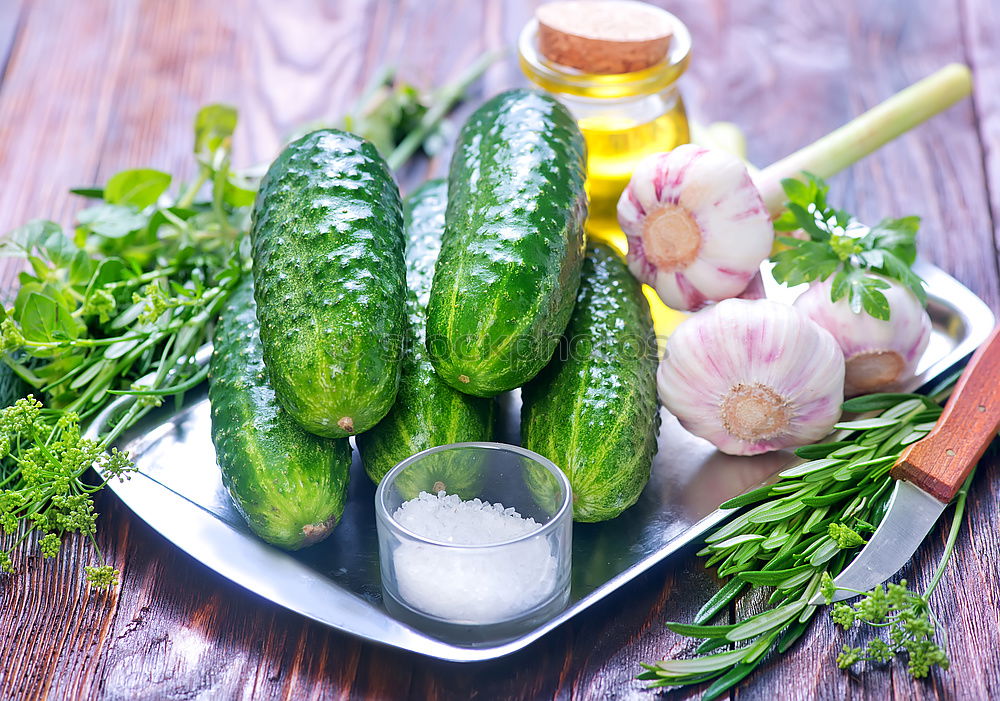 Similar – Pickling cucumbers with home garden vegetables and herbs