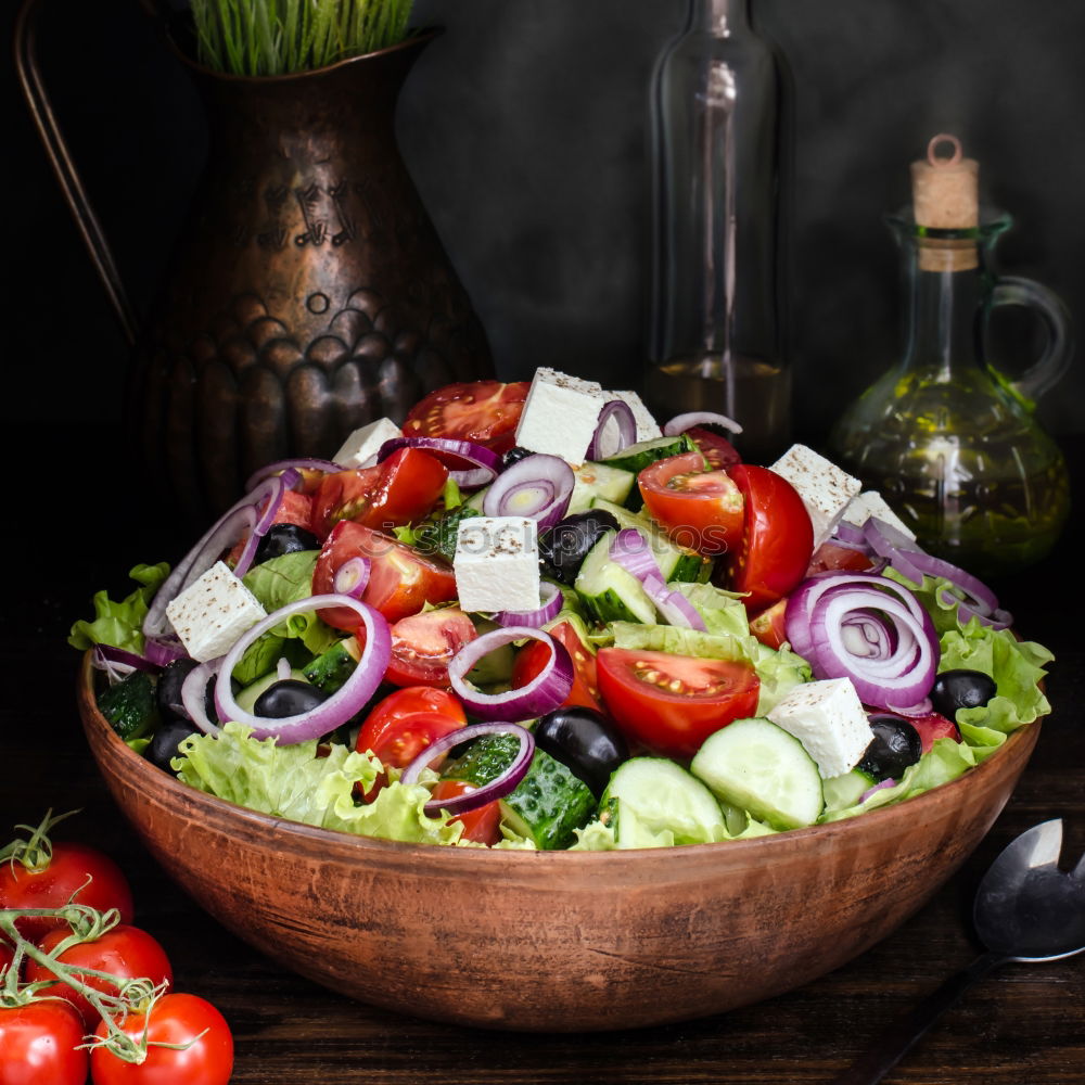 Image, Stock Photo A mix of healthy and colorful produce on a wooden surface.