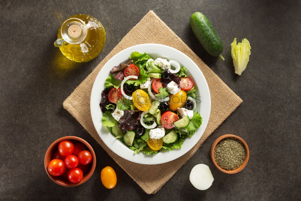 Similar – Image, Stock Photo Delicious salad with cottage cheese and tomatoes