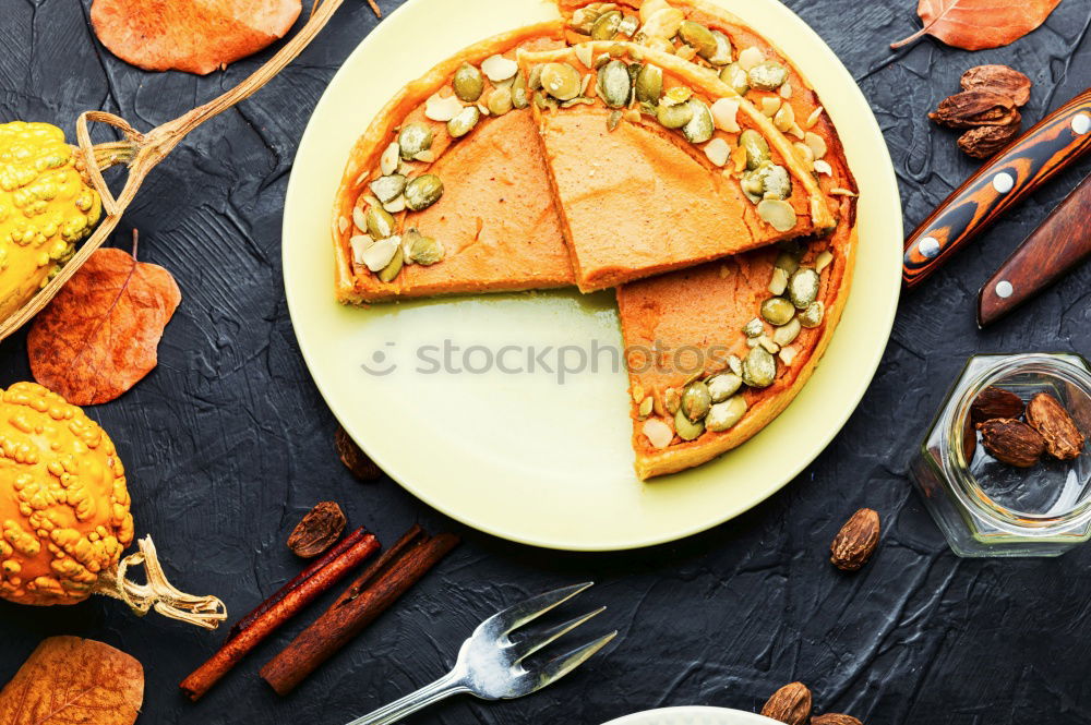 Similar – Image, Stock Photo Pumpkin cake preparation with ingredients and kitchen utensils