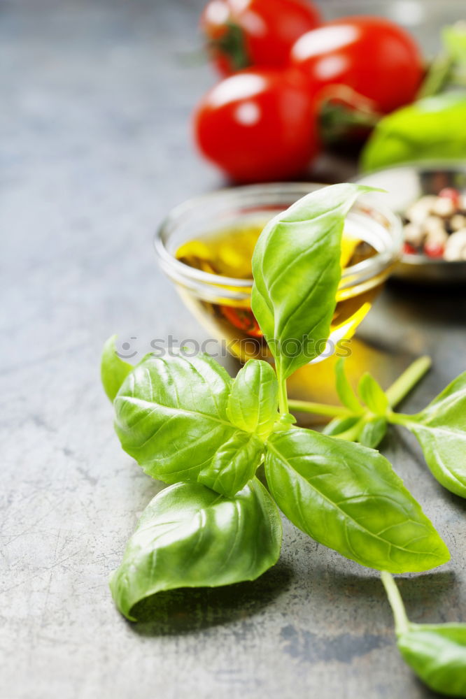 Image, Stock Photo Spaghetti with basil pesto and tomatoes, ingredients