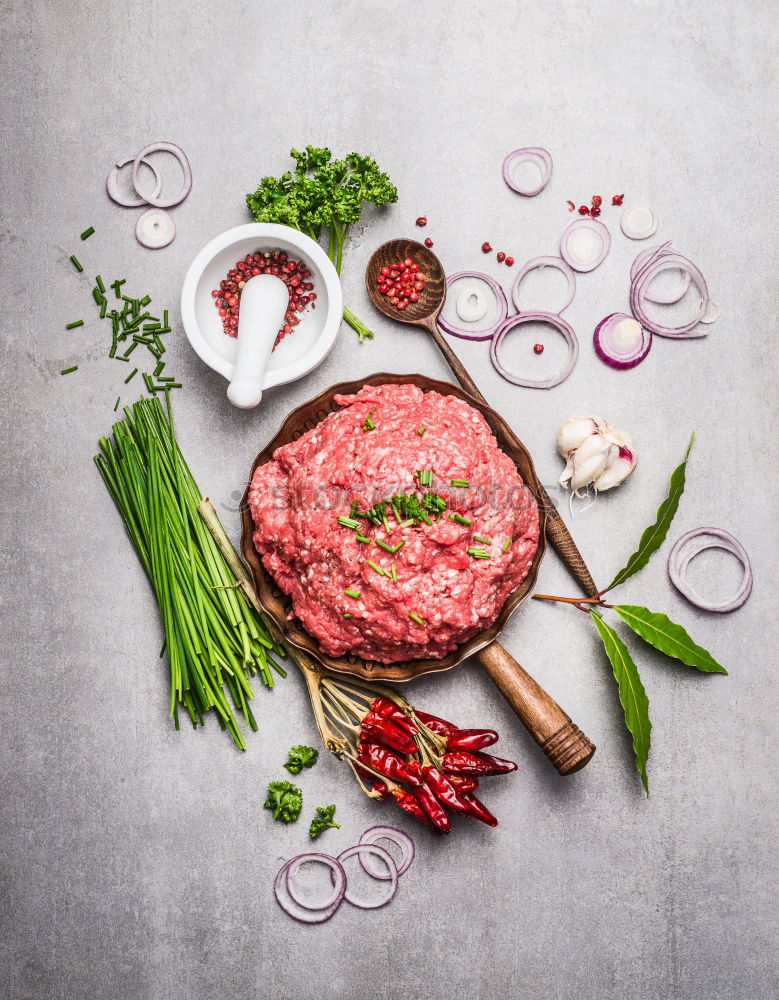 Similar – Image, Stock Photo Prepare organic minced meat with fresh ingredients