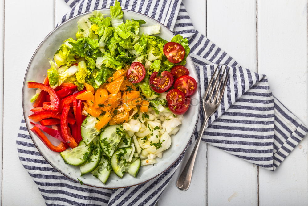 Similar – Image, Stock Photo Vegan Buddha bowl with fresh raw vegetables and quinoa