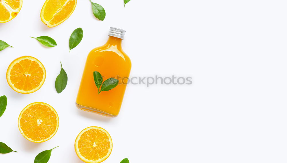 Similar – Image, Stock Photo Flacshe with yellow summer drink , fruit and fruit