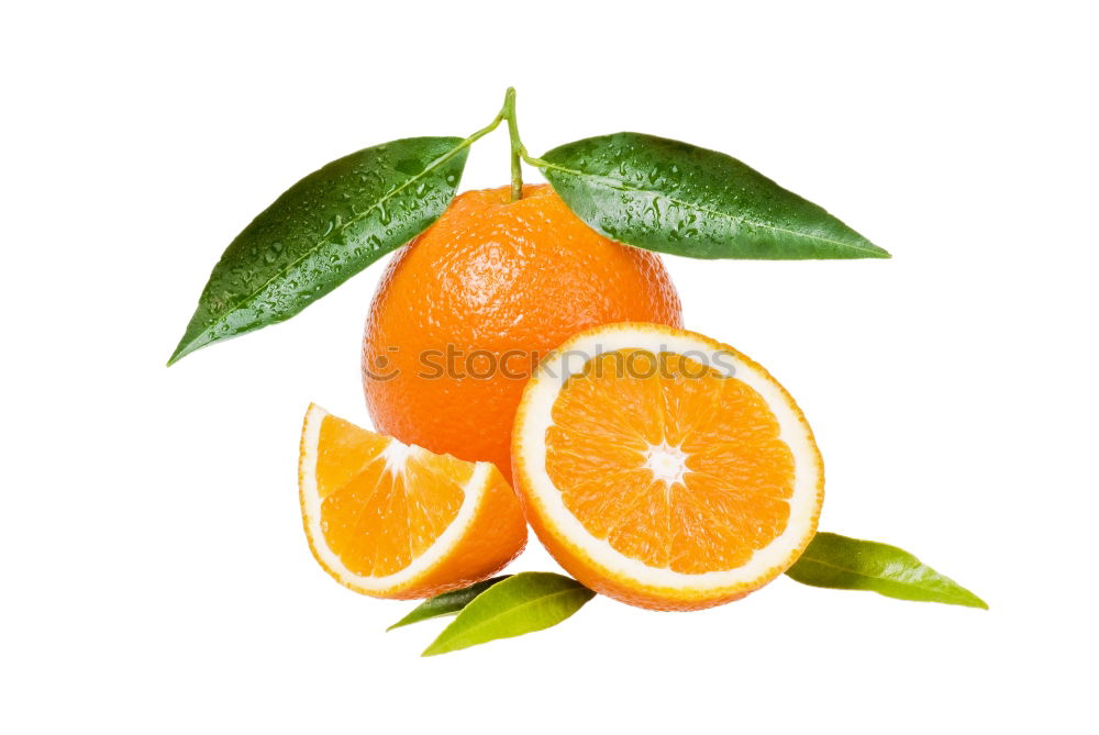 Similar – Orange fruit with green leaves on white wood