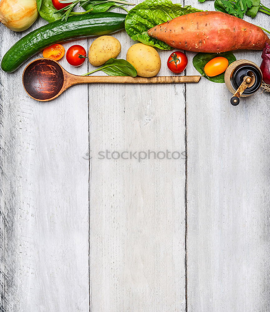 Similar – Image, Stock Photo Organic farm vegetables and ingredients for healthy cooking