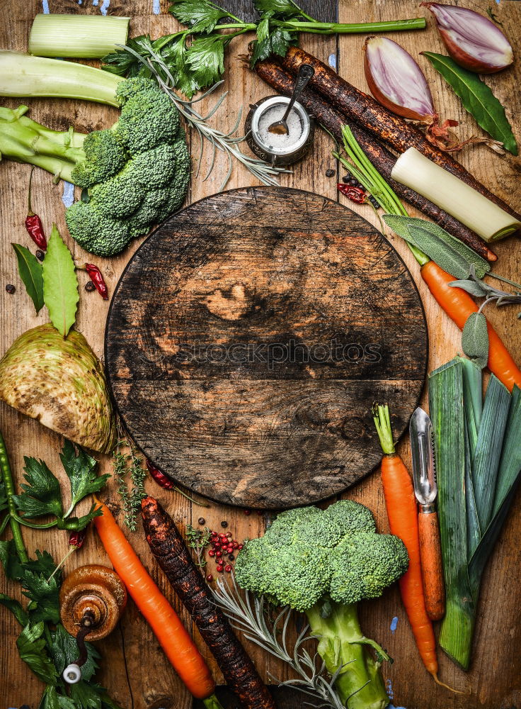 Similar – Image, Stock Photo Ingredients for vegetable soup or broth cooking